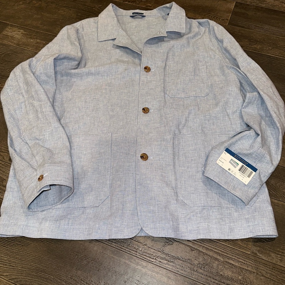 Lightweight Biltmore Men's Single Breasted Linen Shirt Jacket Blue